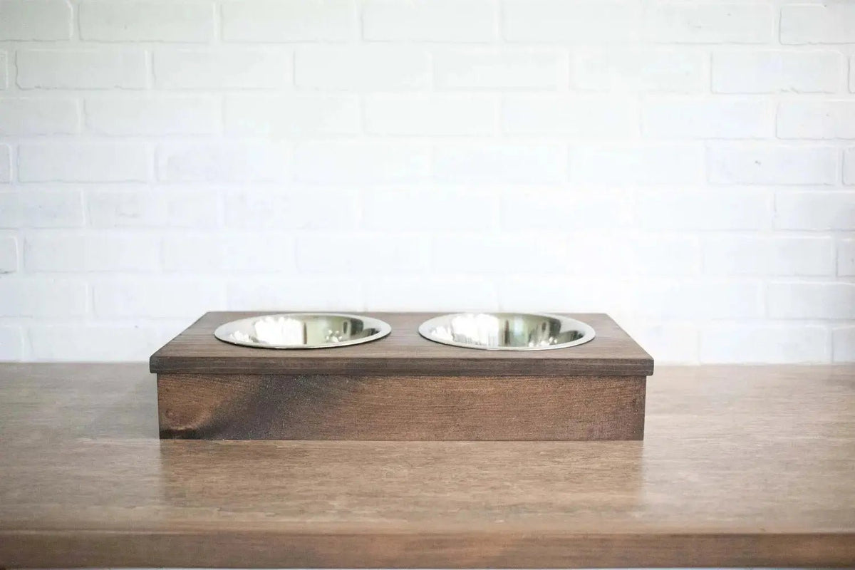 Wooden Dog Feeder with Stainless Steel Bowls - Pet Bowl Stands