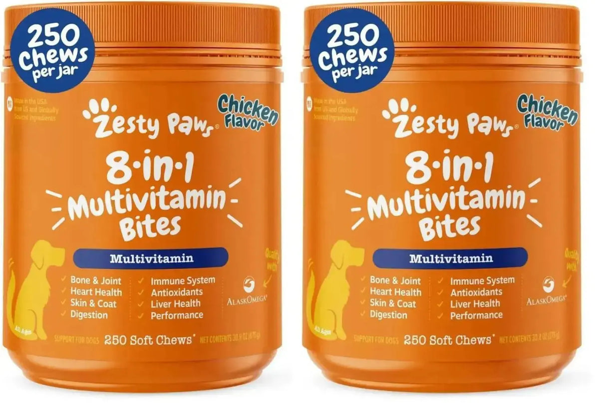 Zesty Paws Dog Multivitamin Chewable Dog Vitamins and Supplements for Hip & Joints Skin & Coat Omega 3 Fish Oil