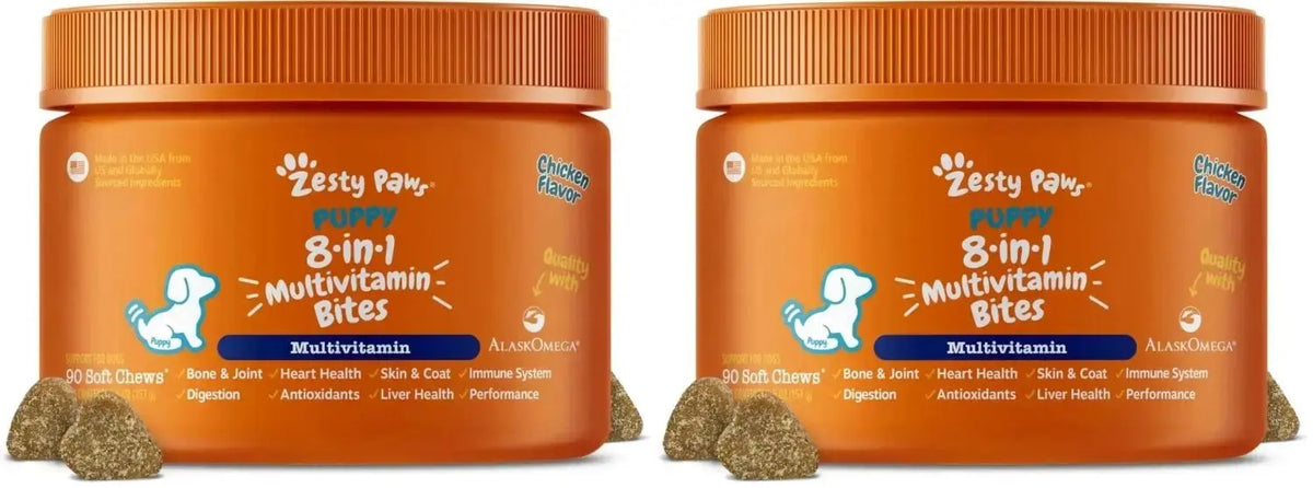Zesty Paws Dog Multivitamin Chewable Dog Vitamins and Supplements for Hip & Joints Skin & Coat Omega 3 Fish Oil