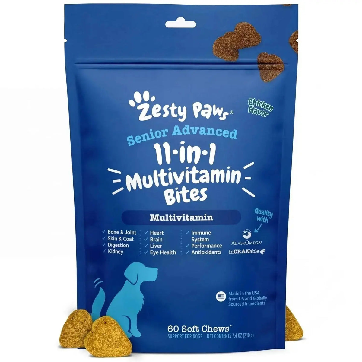 Zesty Paws Dog Multivitamin Chewable Dog Vitamins and Supplements for Hip & Joints Skin & Coat Omega 3 Fish Oil