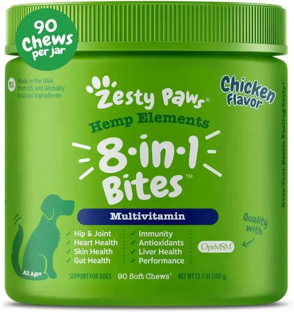 Zesty Paws Dog Multivitamin Chewable Dog Vitamins and Supplements for Hip & Joints Skin & Coat Omega 3 Fish Oil