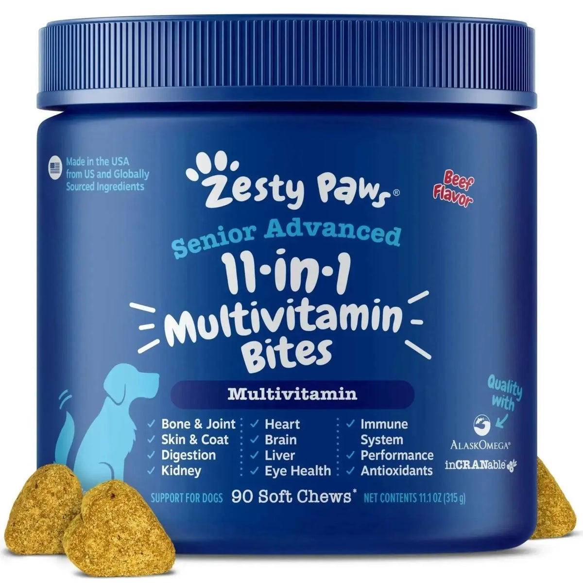 Zesty Paws Dog Multivitamin Chewable Dog Vitamins and Supplements for Hip & Joints Skin & Coat Omega 3 Fish Oil